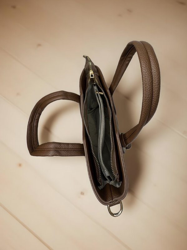 CrossKulture - BlissPrime brown handbag interior with zip compartment and storage pockets