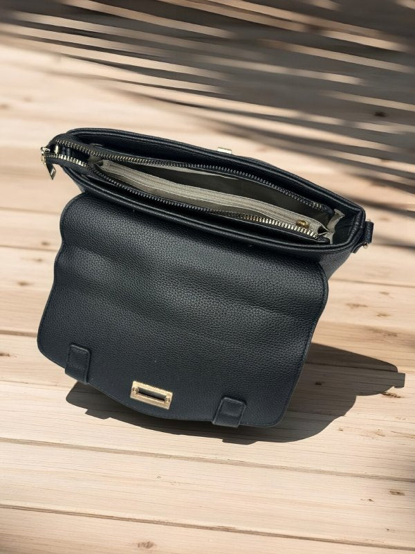 CrossKulture - BlissPulse black handbag interior with zip compartment and storage pockets
