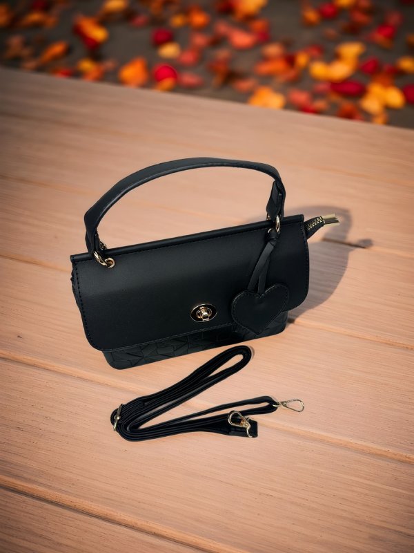 CrossKulture - BlissSelect lightweight black handbag side view with long strap