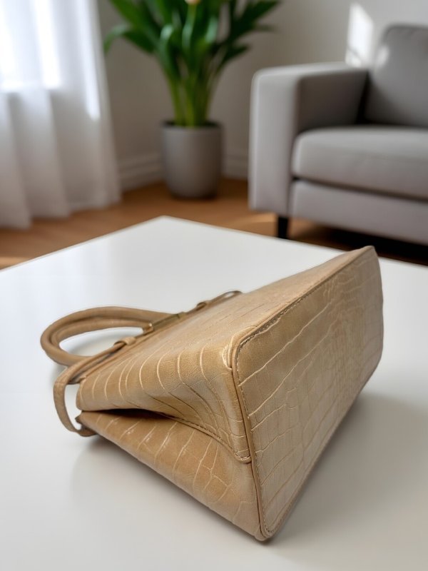 CrossKulture - BlissGlow lightweight beige handbag placed on a table