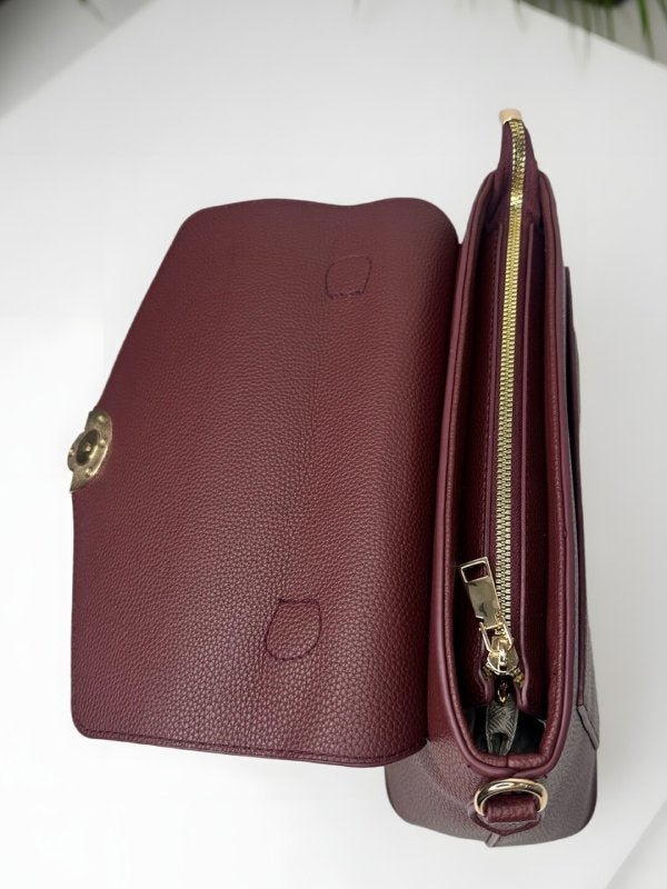 CrossKulture - BlissEffect brown handbag interior with zip compartment and storage pockets