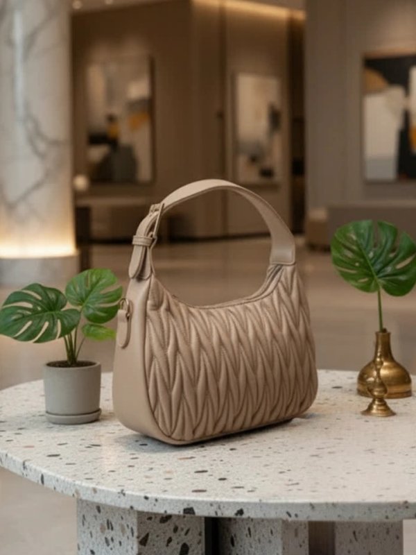 CrossKulture - BlissPoise lightweight beige handbag placed on a table