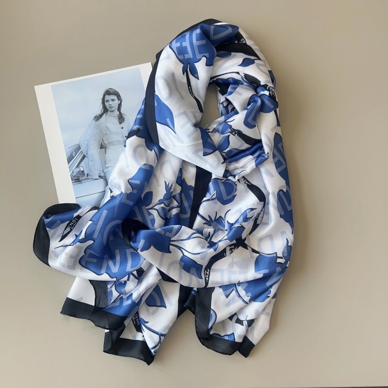 BloomTrail Long Satin Scarf Blue