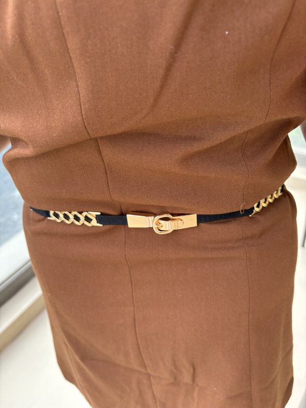 DazzleHide Golden Black Women Leather Belt