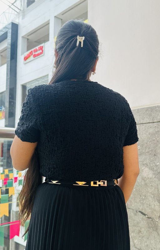 ShimmerHide Golden Black Women Leather Belt