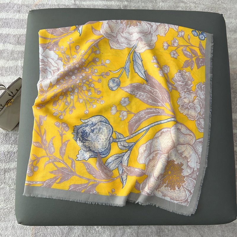 PrintedFlora Square Viscose Cotton Scarf Yellow