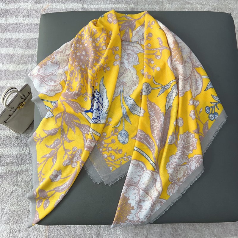 PrintedFlora Square Viscose Cotton Scarf Yellow