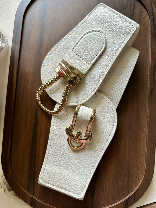 OrnateClasp white Broad Elastic Women Belt