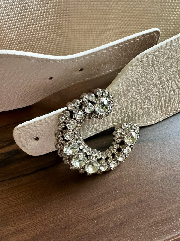 CrystalClasp White Broad Elastic Women Belt