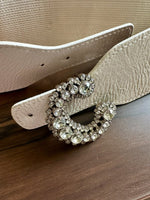 CrystalClasp White Broad Elastic Women Belt