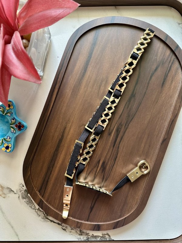 DazzleHide Golden Black Women Leather Belt
