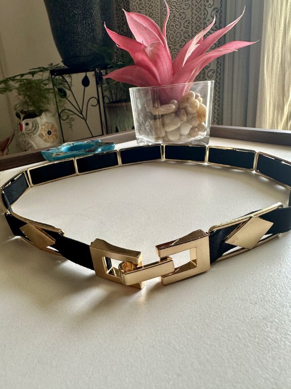 ShimmerHide Golden Black Women Leather Belt