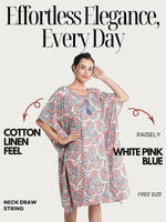 WhimPaisley - Women's Cotton Linen Feel Kaftan Dress (L-42")