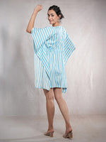 OceanThread - Women's Cotton Linen Feel Kaftan Dress (L-36")