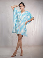 OceanThread - Women's Cotton Linen Feel Kaftan Dress (L-36")