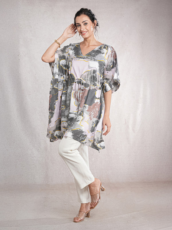 BlushMarble - Women's Cotton Linen Feel Kaftan Dress (L-36")