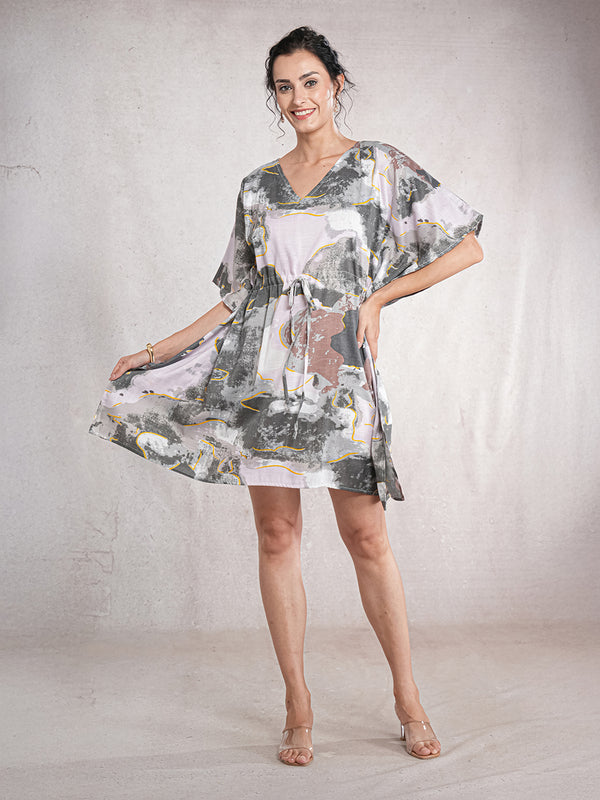BlushMarble - Women's Cotton Linen Feel Kaftan Dress (L-36")
