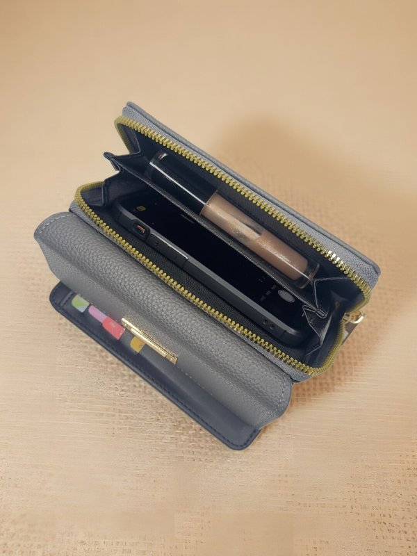 CrossKulture - SlateClutch lightweight clutch bag open view with zip compartment and storage pockets