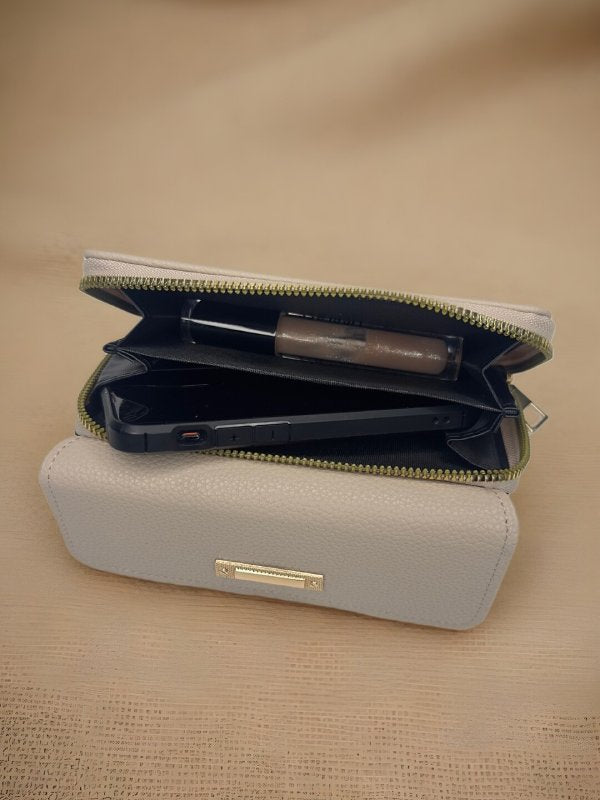 CrossKulture - ApricotClutch lightweight clutch bag open view with zip compartment and storage pockets