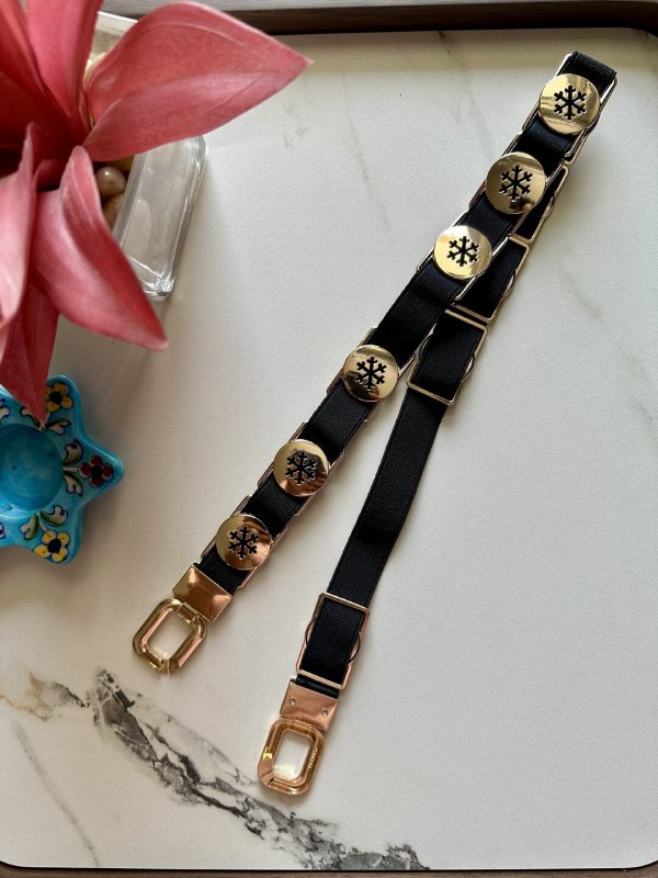 GlamHide Golden Black Women Leather Belt