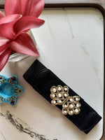 PearlClasp Black Broad Elastic Women Belt