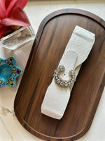 CrystalClasp White Broad Elastic Women Belt