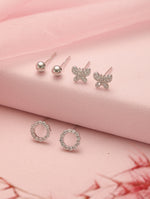 GlowVerse Ear Stud Combo Silver