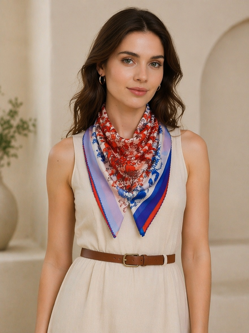 SatinArc Satin Curve Edged Blue Orange Scarf