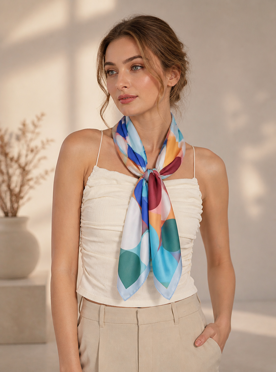 AbstractDrift Small Square Satin Scarf Multicolour