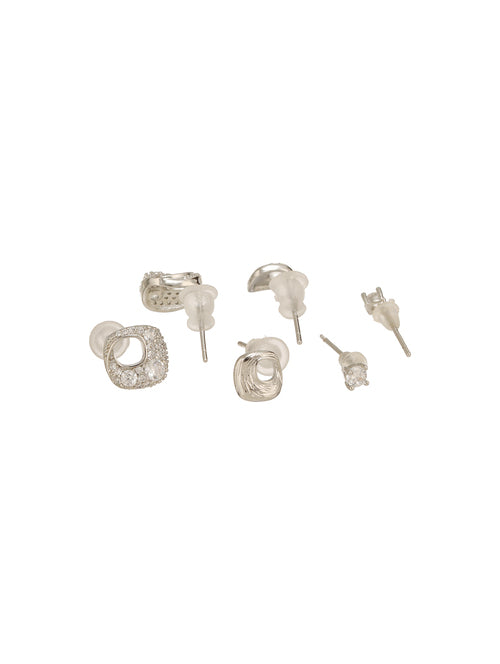AuroraShine Ear Stud Combo Silver
